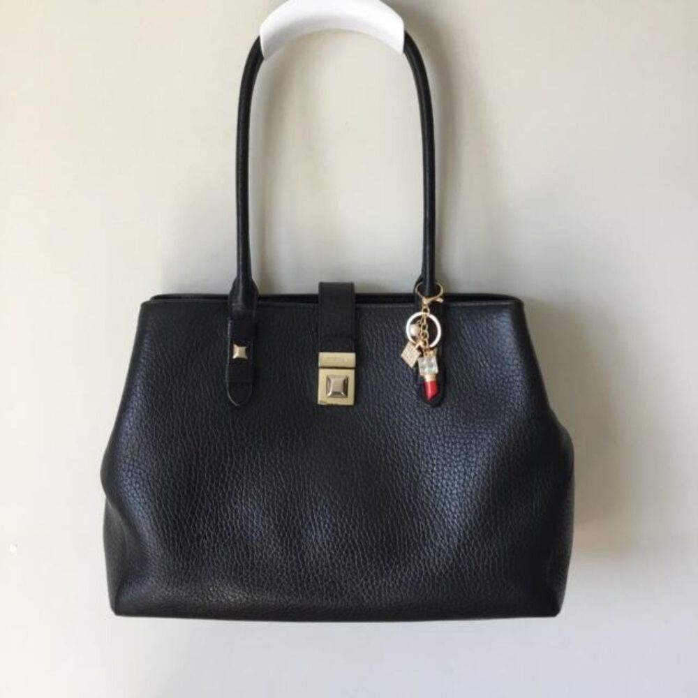 Furla Joann Black Pebbled Leather Tote Bag w/Gold Hardware & Bag Charm
